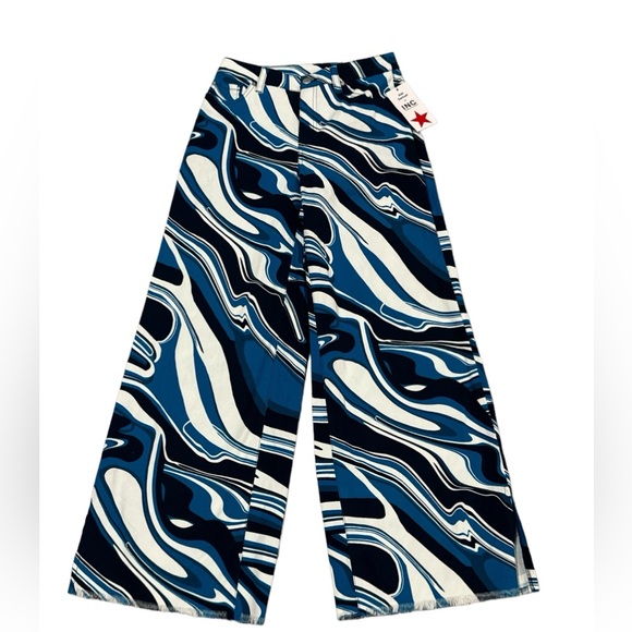INC Ade Samuel Women's Printed Blue Graphic Wave Runner Wide Straight-Leg Jeans - Picture 7 of 13